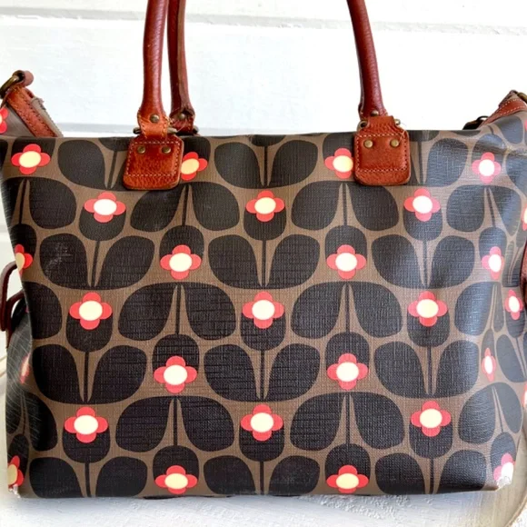 ORLA KIELY Large Coated Canvas Satchel Tote Bag with Leather Handles - Picture 3 of 16